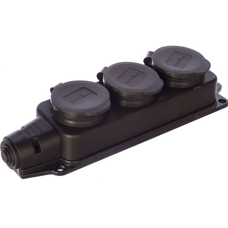 Колодка тройная однофазная с заглушками с заземл. каучук 16А 250В IP44 Universal 602230