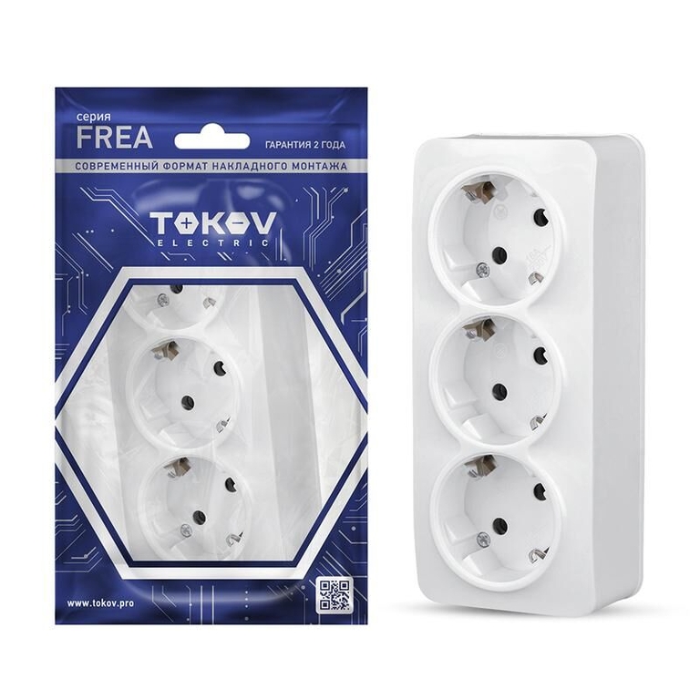 Розетка -3-м ОП Frea 16А IP20 250В с заземл. АБС-пластик бел. TOKOV ELECTRIC TKE-FR-R3Z-C01