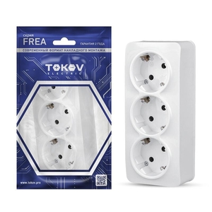 Розетка -3-м ОП Frea 16А IP20 250В с заземл. АБС-пластик бел. TOKOV ELECTRIC TKE-FR-R3Z-C01