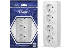 Розетка -4-м ОП Frea 16А IP20 250В с заземл. АБС-пластик бел. TOKOV ELECTRIC TKE-FR-R4Z-C01