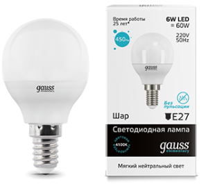 Лампа Gauss LED Elementary Globe 6W E14 4100K 1/10/50