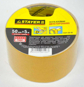 Лента STAYER "MASTER" клейкая, двусторонняя, на полипропиленовой основе, 50мм х 5м