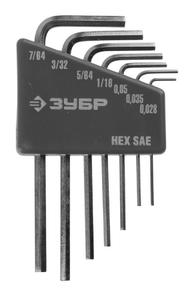 Набор ключей имбусовых ЗУБР"ЭКСПЕРТ" для точных работ, Cr-V,HEX SAE 0,028, 0,035, 0,035, 1/16, 5/64,
