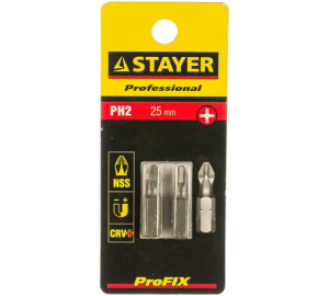 Биты STAYER, хвостовик C 1/4", PH №2, 25мм, 2 шт