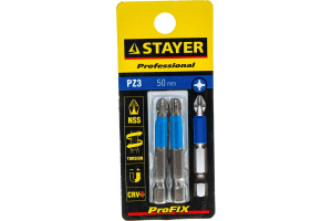 Биты STAYER, хвостовик E 1/4", PZ №3, 50мм, 2шт