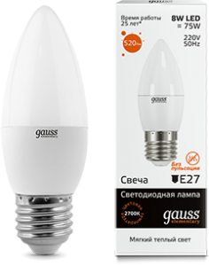 Лампа Gauss LED Elementary Candle 8W E27 2700K 33218