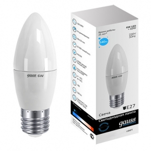 Лампа Gauss LED Elementary Candle 6W E27 4100K 1/10/50