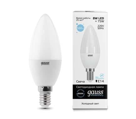 Лампа Gauss LED Elementary Candle 8W E14 6500K 33138