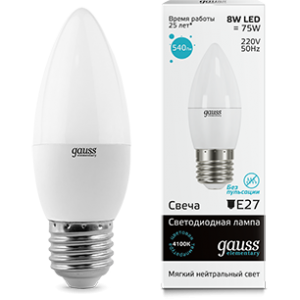 Лампа Gauss LED Elementary Candle 8W E27 4100K 33228