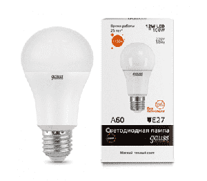 Лампа Gauss LED Elementary A60 12W E27 3000K 1/10/40